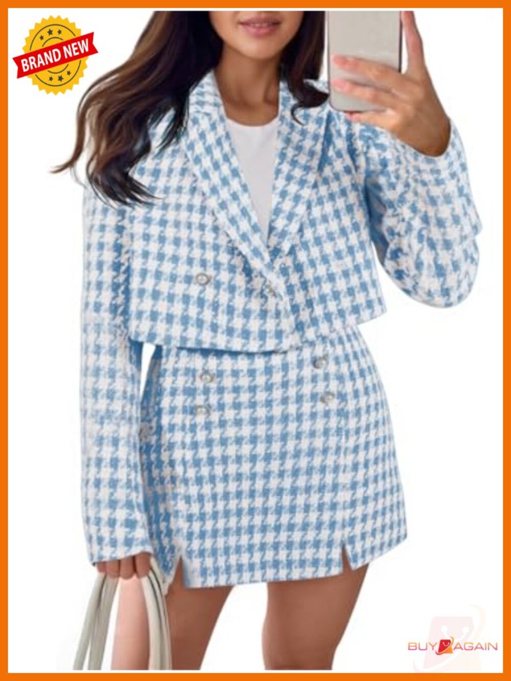 Cropped Tweed Blazer 2 Piece Outfit Skirt Set Business Casual Suit